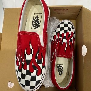 Red drip slip on vans